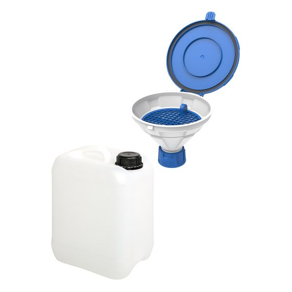 SCAT SafetyWasteSet: 5 Liter Kanister, GL45, HDPE, Deckeltrichter "MARCO", V2.0, GL45, HDPE, herausnehmbarem Sieb