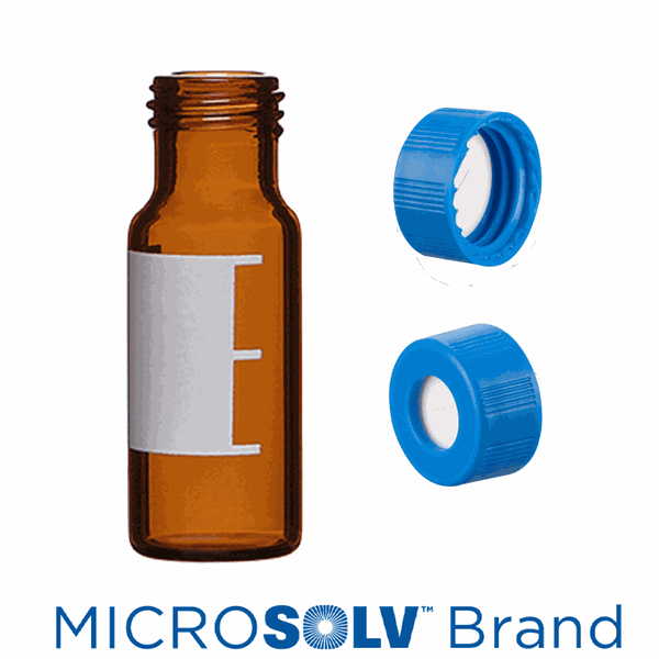 Microsolv Vial & Cap Kit: 2 ml, Screw Top, Amber Autosampler Vials with Write-On Patch and fill lines & matching Screw Caps with White Silicone Rubber