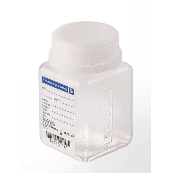Aqua Laborservice Sterile Weithalsflasche, 125 ml, PP, natur, quadratisch, Originalitätsverschluss, 350 St/Pkg