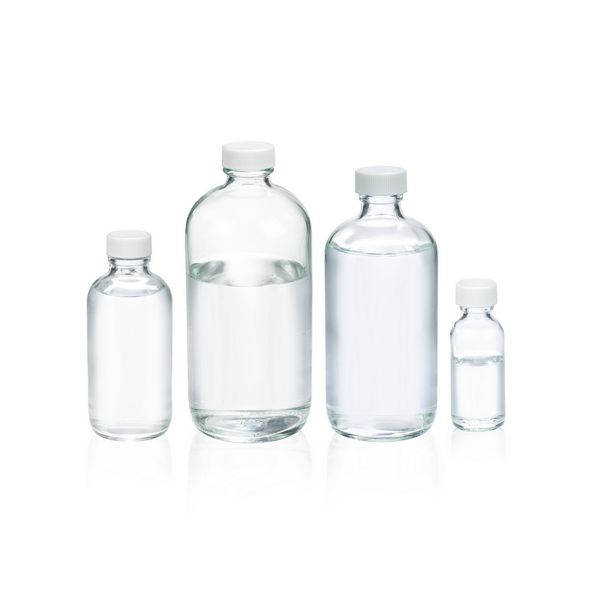 DWK Wheaton Rundflasche Boston, Klarglas, 1oz, Schraubkappe, PP, weiß, 20-400 mit PV-Einlage, 31 x 79 mm, 48 St/Pkg