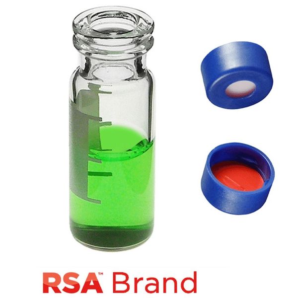 Microsolv Fläschchen & Kappen-Kit inkl. 100 2ml, Snap Top, Klarglas RSA Autosampler Fläschchen / Schreibfeld / Fülllinien & 100 blaue Schnappkappen 