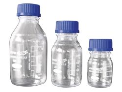 Avantor Laborflasche mit Gewinde, Borosilikatglas 3.3, ISO 4796, 1000 ml, Sterilisierbar bis 140°C, mit blauer Schraubkappe und Ausgießring, Graduiert