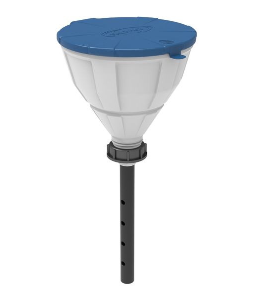 SCAT Kugeltrichter ''ARNOLD'' mit Deckel, V2.0, S55, HDPE weiß, mit Lanze (220 mm), Spritzschutz und herausnehmbarem Sieb, Trichter-Durchmesser = 200 