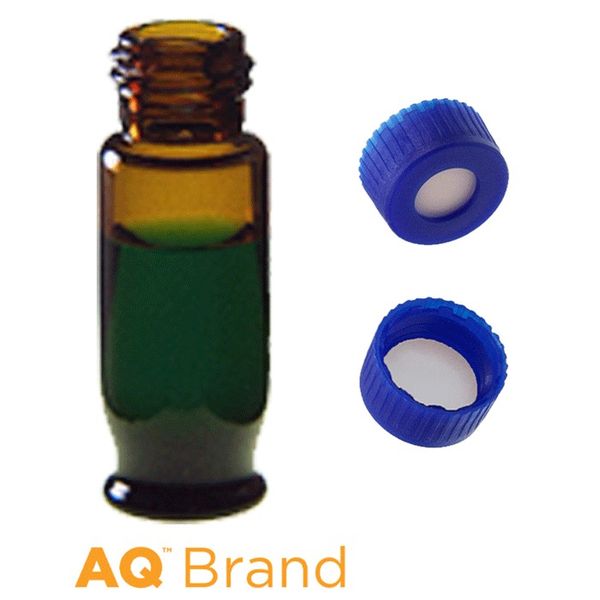Microsolv Vial & Cap Kit Inc. 1.8ml Maximum Recovery, Screw Top, Amber Autosampler Vials & blue Screw Caps with bonded Tan Sil/White PTFE Septa, 100 