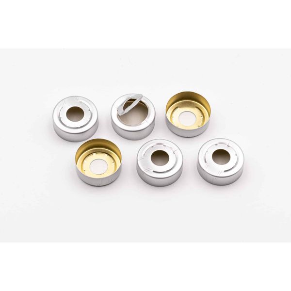 Altmann Analytik 20 mm Headspace Cap with overpressure relief, clear lacquered, with hole, gray butyl/gray PTFE Septa, 50° shore A, 3 mm (punch disc),