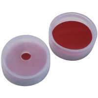 Product Image of 20 mm PE cap, transparent, with 4,3 mm hole, cap height 8,4 mm, natural rubber red-orange/TEF transparent, 60° shore A, 1.3 mm, 1000 pc/PAK