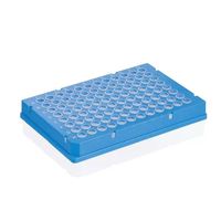 Product Image of PCR-Platte 96-well, Rigid Frame, PC/PP, blau, 0,2 ml, halber Rahmen, Standard Profile, transparente Wells, DNase-/RNase DNA-frei, BIO-CERT PCR-Q, 50 St/Pkg