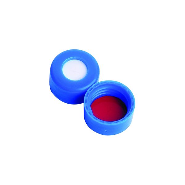 DWK Wheaton ABC Schraubkappe, PP, blau, mit Einlage 0,005 PTFE/0,035 Silikon, 9 mm, 1000 St/Pkg