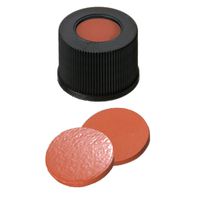 Product Image of Schraubkappe, 15 mm Verschluss: PP, schwarz, mit Loch, Gewinde 15-425, Naturkautschuk rot-orange/TEF transparent, 60° shore A, 1,3 mm, 10x100/PAK