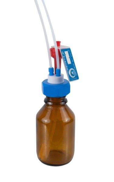 SCAT HPLC Versorgungs-Set II: Mini Safety Cap II, GL28, 100 ml Laborflasche rund & Braunglas, inklusive Kapillare, Filter und Fittinge