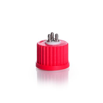 Duran Group DURAN Anschluss-System GL 25, roter PBT Schraubverschluss mit PTFE-Einsatz und 3-Ports (Edelstahl)