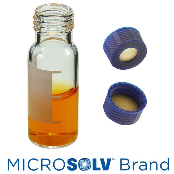 Microsolv EPP Vial, clear, 2 ml, Screw Cap blue with Rubber/PTFE Septa slit, Write-On Patch, 100 pc/PAK