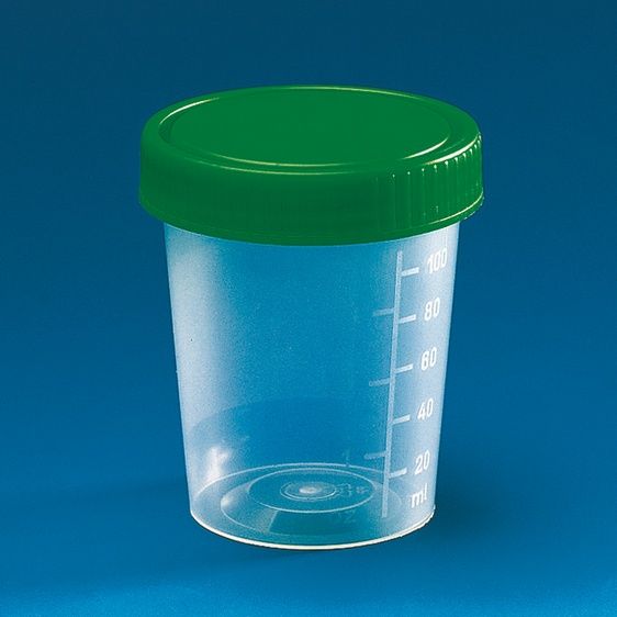 Brand GmbH & Co. KG Urine beaker, PP, 100 ml, with snap-on cover,screw cap PE (green), CE-IVD, 1000 pc/PAK