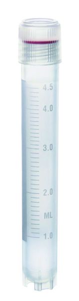 Brand GmbH & Co. KG Kryoröhrchen, 5 ml, Außengewinde, Schraubdeckel mit Silikondichtung, PP, 12,5 mm x 92 mm, steril, 10 x 100 St/Pkg