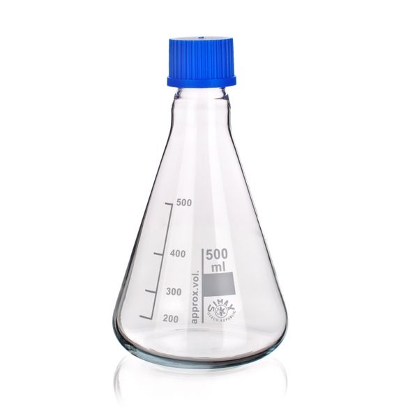 Dinkelberg Analytics Erlenmeyerkolben GL32, mit PP-Kappe und Ring (blau), 1000ml, 10St.