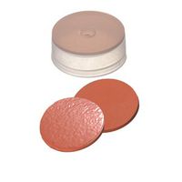 Product Image of 22mm Combination Seal: PE Cap, transparent, centre hole, cap height 8.4mm, Natural Rubber red-orange/TEF transparent, 60° shore A, 1.3mm, 10 x 100 pc