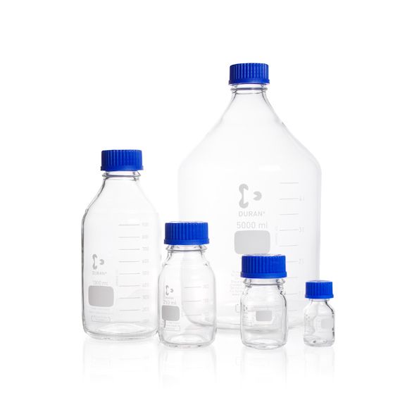 Duran Group Laborflasche/DURAN, 2000 ml (Gewinde GL 45) mit Teilung, Ausgießring/PP (blau)+Kappe, 10 St/Pkg