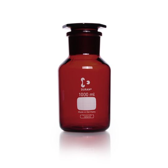 Duran Group Weithalsflasche, Braunglas, NS 60/46, 1000 ml, Glas-Stopfen, 10 St/Pkg