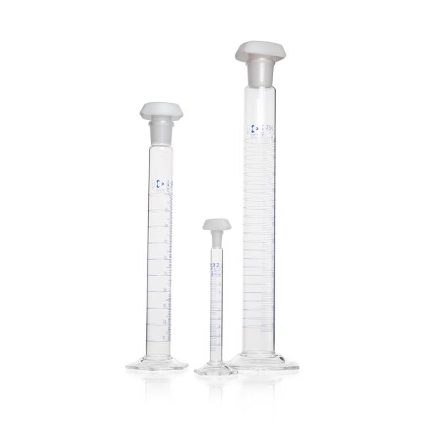 Duran Group DURAN Mixing cylinder, hexag. base, cl. A, batch cert., blue ring grad., NS 34/35, 500 ml, 2 pc/PAK