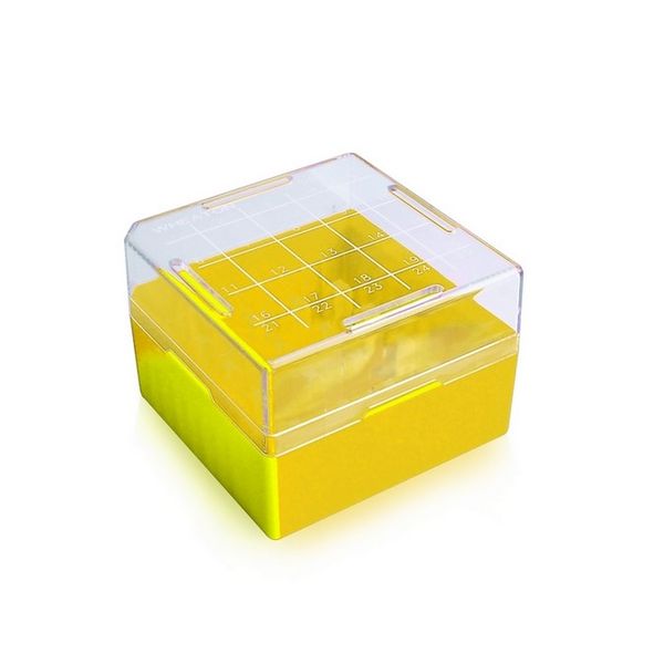 DWK Wheaton KeepIT-25 gelbe Gefrierbox, Kunststoff, für 25 kryogene Fläschchen mit Innen- oder Außengewinde, 75x75x52 mm, 10 St/Pkg