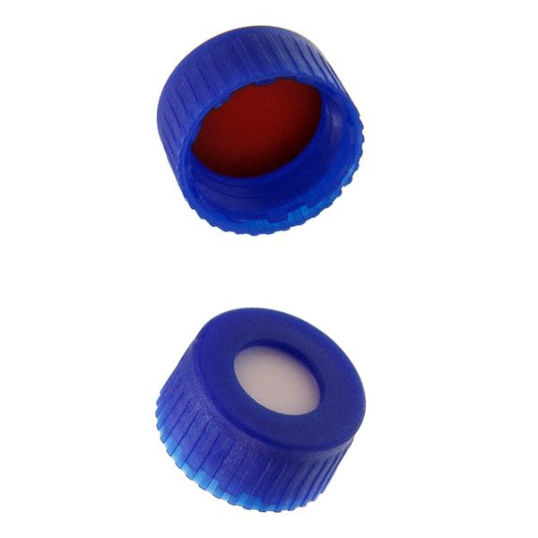 Microsolv Screw Cap blue, knurled PP, Sil/PTFE low durometer Septa, bonded, for 9-425mm thread, 12x32mm autosampler vials, 1000 pc/PAK.