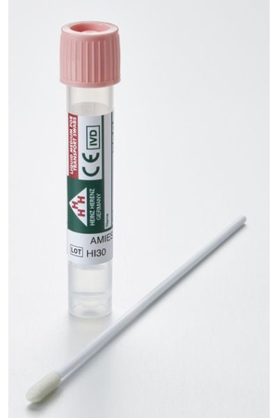 Heinz Herenz Abstrichbesteck mit Medium, LMS - Swab Amies, beflockte Stäbchen, Standardkopf, sterile, 6 x 150 St/Pkg