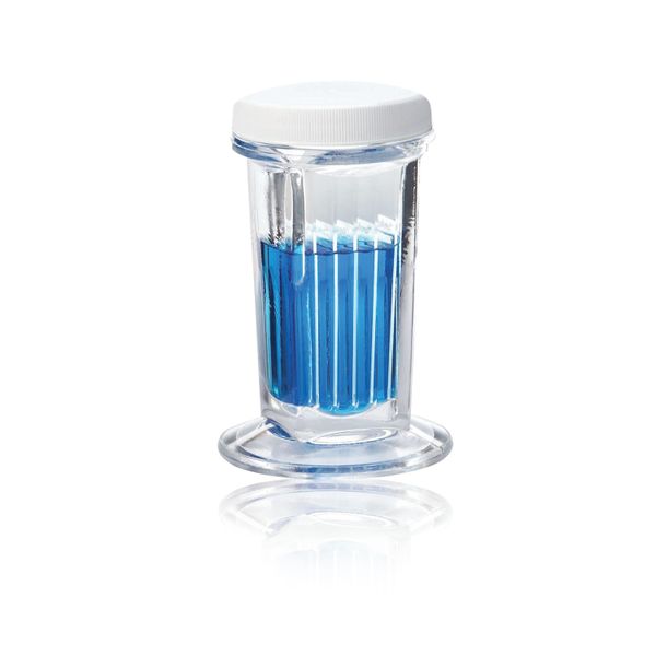 DWK Wheaton Staining trough for 5 slides, clear AR glass, with white PP lid, 6 pc/PAK