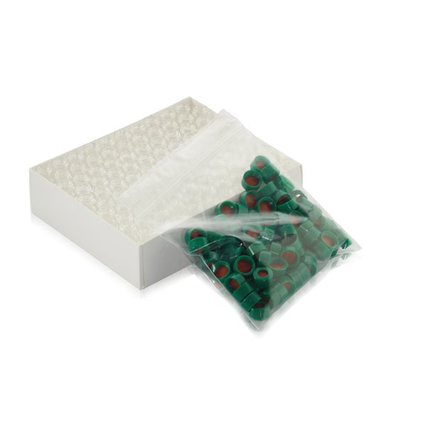 DWK Wheaton 1,8 ml Fläschchen, klar, 12 x 32 mm, Boro, Kappe grün und Septum PTFE/Silikon rot, 100 St/Pkg