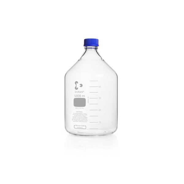 Duran Group Laboratory bottle/DURAN, 5000 ml, with graduation, screw cap+pouring ring PP(blue)