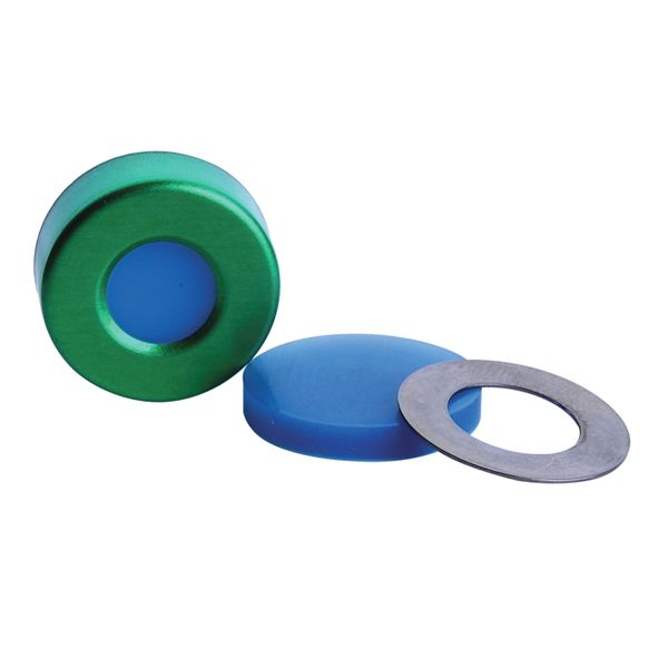 DWK Wheaton 20 mm, flare cap AlumiTin, wide opening, with septum PTFE natural/silicone blue 0.125'', 100 pc/PAK