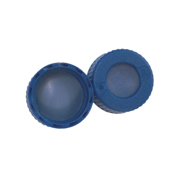 Thermo Fisher Scientific Schraubkappe AVCS SureSTART Level 3, 9 mm, PP blau & Septum Silikon/PTFE blau/klar, geschlitzt, weich, 1 mm, 100 St/Pkg