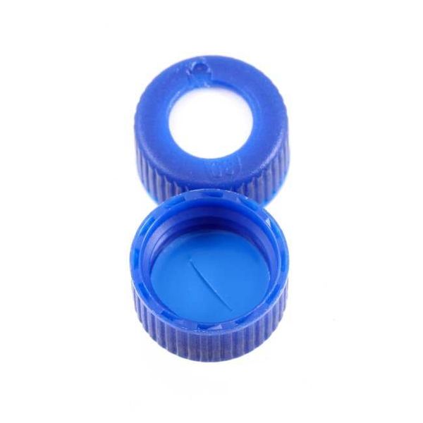 Thermo Fisher Scientific Schraubkappe AVCS SureSTART Level 1, 9 mm, PP blau & Septum Gummi/TEF rot/klar, 1 mm, 1000 St/Pkg