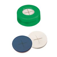 Product Image of ND11 PE Snap Ring Seal: Snap Ring Cap green + centre hole, Silicone white /PTFE blue, cross-slitted, hard cap, 10x100/pac