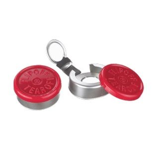 DWK Wheaton Flip-Kappe, Aluminium, mit roter Kappe, mit Mittelabriss, 20 mm AD, 1000 St/Pkg