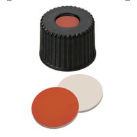 Product Image of Schraubkappe, ND8 RedRubber/PTFE beige Verschluss (PP), schwarz, 5,5 mm Loch, 8-425 Gewinde, 45° shore A, 1,3 mm, 10x100/PAK.