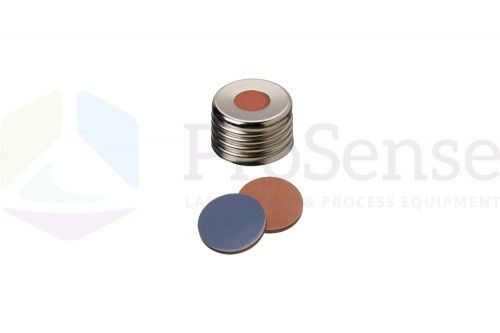 Dissolution Accessories Schraubkappe, Alu, silber, 18mm, magnetisch, rot Butyl/grau PTFE, 100 St/Pkg