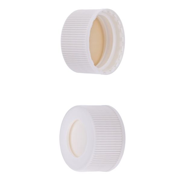 Microsolv Screw Cap white, knurled PP, with white Sil/beige PTFE Septa, for 24-400mm threaded EPA Style vials, 100 pc/PAK