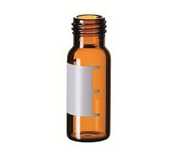 Altmann Analytik ND9 1,5ml Kurzgewindeflasche, 32x11,6mm, Braunglas, silanisiert, weite Öffnung, Schriftfeld/Füllmarkierungen, 10x100/Pkg