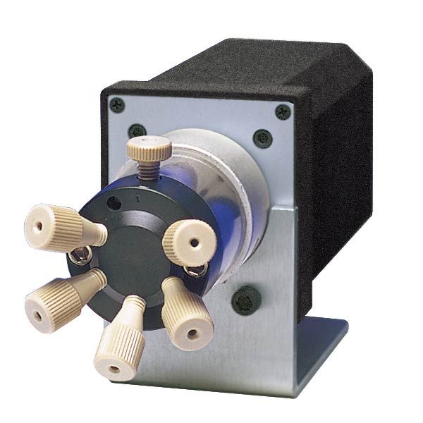 Vici Valco 6 Port 2 Pos Valve, manuell, vertikale Port-Injektion, 1/16'' Fitting, 0,4 mm Port, 50°C / 5000psi, für Flüssigkeiten, PAEK/E