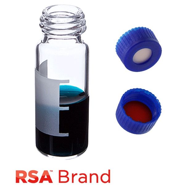 Microsolv Fläschchen & Kappen-Kit inkl. 100 2ml, Schraubkappe, Klarglas RSA Autosampler Fläschchen mit Schreibfeld/Fülllinien & 100 blaue 