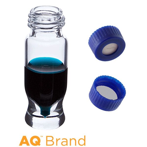Microsolv Vial & Cap Kit Incl. 1.2ml MRQ Screw Top Clear Autosampler Vials & blue Screw Caps with bonded Tan Sil/White PTFE Pre-Slit Septa, 100 pc 