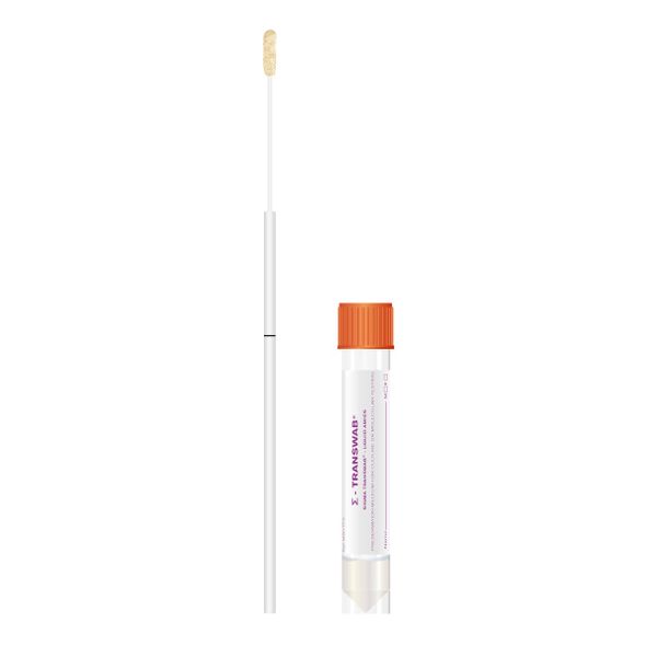 MEDICAL WIRE & EQUIPMENT Purflock Transwab, small nylon flocked minitip tip, flexible polystyrene rod 150mm, break point at 79mm, 1.0ml Amies liquid 