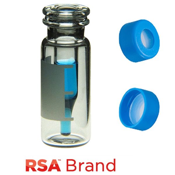 Microsolv Fläschchen & Kappen-Kit inkl. 100 300μl, eingeschmolzenem Einsatz, Klarglas RSA Autosampler Fläschchen mit Schreibfeld/Fülllinien & 100 