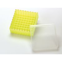 Product Image of PP Aufbewahrungsbox (gelb) für 1,5, 1,8 und 2 ml vials o. 2 ml shell vials, mit Deckel, (130x130x45mm), 81 Kammern