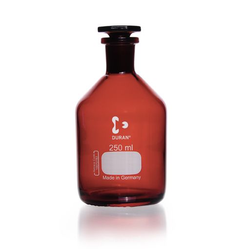 Duran Group Enghalsflasche, Braunglas, NS 19/26, 250 ml, mit Glas-Stopfen, 10 St/Pkg