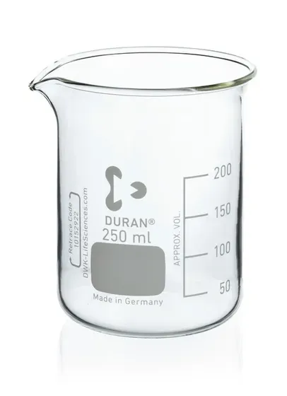 Brand GmbH & Co. KG Becher, niedrige Form, Boro 3.3, 3000 ml, mit Teilung und Ausguss, D. 152 mm, Höhe 210 mm, DIN EN ISO 3819, 4 St/Pkg
