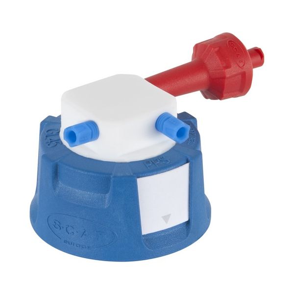 SCAT SafetyCap II, V2.0, GL45, 2x PFA-Fitting 3,2 mm AD, 90° abgewinkelt + Belüftungsventil
