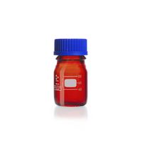 Product Image of DURAN GL 45 Laboratory glass bottle, amber, with screw cap and pouring ring (PP), 100 ml, 10 pc/PAK