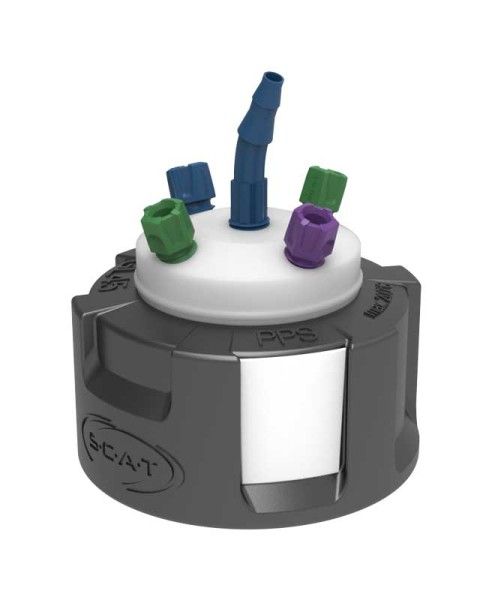 SCAT SymLine SafetyWasteCollector IV, V2.0, HDPE, GL45, 4 x PFA-Fittings für Kapillaren mit 1,6/2,3/3,2 mm AD, 1 x Schlauchverbinder für Schläuche mit