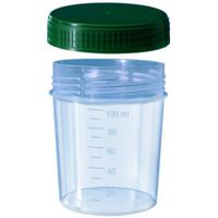 Product Image of Schraubbecher, 100 ml, graduiert,  PP, transparent, Öffnung: 58 mm, Schraubverschluss grün, 500 St/Pkg